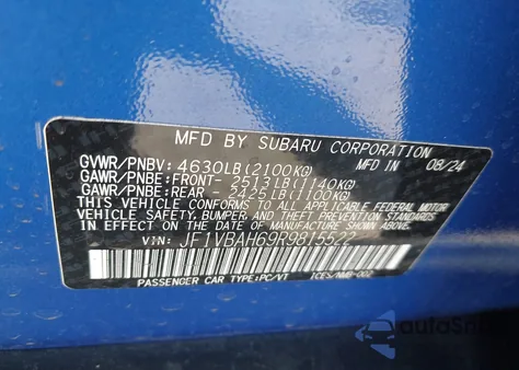 2024 Subaru Wrx Premium z USA, uszkodzony, nr VIN JF1VBAH69R9815522